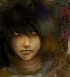Rule 34 | 00s, 1boy, abstract, bags under eyes, black hair, death note, distortion, l (death note), male focus, realistic, solo, surreal