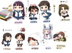 Rule 34 | 10s, 6+girls, ayanami (kancolle), book, chibi, food, fubuki (kancolle), hair ornament, hair ribbon, hatsuyuki (kancolle), isonami (kancolle), kantai collection, kitakami (kancolle), meat, miyuki (kancolle), multiple girls, murakumo (kancolle), ooi (kancolle), pantyhose, puchimasu!, ribbon, school uniform, serafuku, shikinami (kancolle), shirayuki (kancolle), thighhighs, translation request, yuureidoushi (yuurei6214)