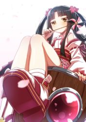 Rule 34 | 1girl, alternate costume, armband, bare shoulders, blush, flower, green eyes, hair flower, hair ornament, japanese clothes, kaguyahime (mary skelter), kimono, mary skelter, mizunashi (second run), pinwheel, solo, twintails, windmill
