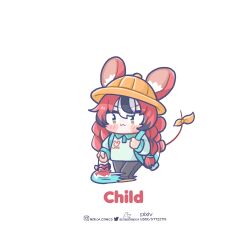 Rule 34 | :3, aged down, alternate costume, animal ears, backpack, bag, black hair, blue eyes, blush stickers, bow, braid, chibi, colored tips, commentary, english commentary, full body, hakos baelz, hat, highres, hololive, hololive english, instagram username, low twintails, monja (monja0521), mouse ears, mouse girl, mouse tail, multicolored hair, pixiv username, red hair, school hat, streaked hair, tail, tail bow, tail ornament, twin braids, twintails, twitter username, v-shaped eyebrows, virtual youtuber, white hair, yellow headwear