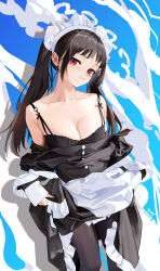 Rule 34 | 1girl, absurdres, apron, artist name, black bra, black pantyhose, bra, breasts, brown hair, cleavage, clothes lift, clothes pull, collarbone, dated, dress, dress lift, dress pull, frilled dress, frills, head tilt, highres, lifting own clothes, long hair, long sleeves, looking at viewer, maid, maid apron, maid headdress, medium breasts, original, pantyhose, red eyes, sidelocks, solo, twintails, underwear, zny