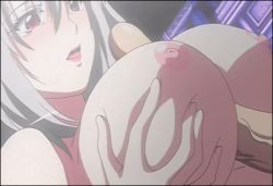 Rule 34 | animated, animated gif, breasts, hime dorei, large breasts, long hair, lowres, nipples, paizuri, penis, red eyes, ribbon, uncensored, white hair