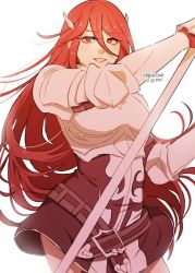 Rule 34 | 1girl, armor, bad id, bad twitter id, cordelia (fire emblem), darkgreyclouds, fire emblem, fire emblem awakening, fire emblem heroes, gauntlets, gloves, hair ornament, long hair, looking at viewer, nintendo, polearm, red eyes, red hair, smile, solo, very long hair, weapon