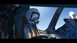 Rule 34 | aircraft, airplane, androgynous, attack aircraft, blonde hair, blue eyes, blurry, cockpit, depth of field, erica (naze1940), gas mask, gender request, highres, interdictor, letterboxed, mask, military, military uniform, night fighter, original, oxygen mask, pilot, russia, short hair, solo focus, su-24, sukhoi su-24, sunlight, uniform
