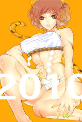 Rule 34 | 10s, 1girl, 2010, animal ears, breasts, large breasts, murata tomohide, nail polish, original, solo, striped, tail, tiger, tiger ears, yellow eyes