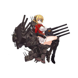 Rule 34 | 1girl, aiguillette, blonde hair, blue eyes, boots, breasts, cup, drinking glass, epaulettes, eyepatch, gauntlets, large breasts, crossed legs, looking at viewer, machinery, military, military uniform, prince of wales (warship girls r), remodel (warship girls r), short hair, sitting, smile, solo, stmast, uniform, warship girls r, white background