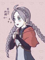 Rule 34 | 1girl, ahoge, black bridal gauntlets, blue eyes, braid, bridal gauntlets, capelet, facing to the side, fire emblem, fire emblem fates, grey eyes, hairband, harness, long hair, looking to the side, low twin braids, macchakurogoma, nina (fire emblem), nintendo, o-ring, o-ring harness, parted bangs, red capelet, twin braids, white hairband