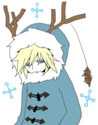 Rule 34 | 1boy, antlers, bemani, blonde hair, blue eyes, coat, duffel coat, edda, expressionless, fur trim, hooded, horns, long sleeves, looking down, lowres, male focus, pop&#039;n music, popin music 16, sad, simple background, solo, spiked hair, white background, winter clothes, winter coat