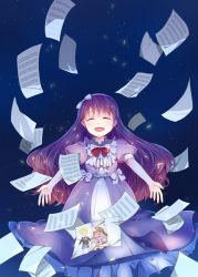 Rule 34 | 1girl, :d, ^ ^, beamed quavers, chloe ardenne, chloe no requiem, drawing, dress, closed eyes, highres, long hair, musical note, open mouth, paper, papers, purple hair, quaver, sayaka0409, sheet music, smile