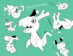 Rule 34 | babydmon, digimon, digimon (creature), floating, highres, horns, question mark, sharp teeth, tail, teeth