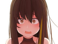 Rule 34 | 1girl, blush, brown eyes, brown hair, collarbone, girls&#039; frontline, green hair, highres, long hair, looking at viewer, m4a1 (girls&#039; frontline), multicolored hair, open mouth, portrait, rayasi, simple background, solo, streaked hair, teeth, white background