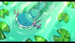 Rule 34 | afloat, black eyes, commentary request, creatures (company), day, from above, game freak, gen 2 pokemon, letterboxed, lily pad, nintendo, no humans, outdoors, pokemon, pokemon (creature), roncha (shumokumoku), solid circle eyes, solo, swimming, water, wooper
