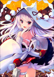 Rule 34 | 1girl, :d, absurdres, animal ears, argyle, argyle background, argyle clothes, ass, azur lane, backless outfit, bare back, bare shoulders, commentary request, detached sleeves, fang, highres, hood, hood up, long hair, long sleeves, looking at viewer, looking back, open mouth, otogi kyouka, pleated skirt, red eyes, red skirt, ribbon-trimmed skirt, ribbon trim, silver hair, skirt, sleeves past wrists, smile, solo, tail, tail raised, very long hair, wide sleeves, wolf ears, wolf girl, wolf tail, yuudachi (azur lane), yuudachi (the bride of solomon) (azur lane)