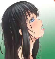 Rule 34 | 1girl, black hair, blue eyes, chakabo, long hair, nude, open mouth, original, sexually suggestive, solo, suggestive fluid, tongue, tongue out