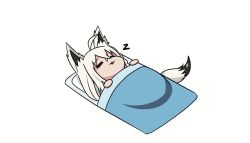 1girl animal_ears animated chibi closed_eyes fox_ears fox_girl fox_tail futon hair_between_eyes hololive kay_yu looping_animation open_mouth shirakami_fubuki sleeping solo tail video virtual_youtuber white_background white_hair zzz