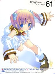 Rule 34 | 1girl, blue eyes, blush, brown footwear, buttons, closed mouth, detached sleeves, hair ornament, highres, large buttons, moetan, nijihara ink, pink hair, pop, queen&#039;s blade, queen&#039;s gate, scan, short hair, simple background, solo, thighhighs, translation request, white thighhighs