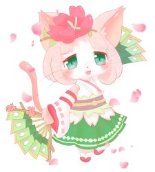 Rule 34 | 1girl, artist request, cat, cat busters, furry, furry female, green eyes, hand fan, japanese clothes, pink hair, sakuya (cat busters), short hair, solo