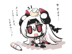 Rule 34 | 10s, 1girl, abyssal ship, air defense princess, ammunition, boots, breasts, chibi, colored skin, commentary request, goma (gomasamune), hairband, hand on own face, head bump, headgear, horns, kantai collection, long hair, md5 mismatch, navel, open mouth, red eyes, simple background, sketch, skirt, small breasts, solo, tears, translation request, type 91 armor-piercing shell, wavy mouth, white hair, white skin