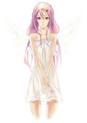 Rule 34 | 10s, 1girl, angel wings, bad id, bad pixiv id, bare shoulders, blush, chemise, dress, flower, guilty crown, hair ornament, hairclip, holding, holding flower, long hair, looking at viewer, md5 mismatch, phantania, pink eyes, pink hair, solo, wings, yuzuriha inori