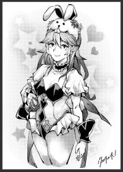 Rule 34 | 1girl, animal ears, bad id, bad twitter id, detached collar, fake animal ears, fire emblem, fire emblem awakening, fire emblem heroes, greyscale, leotard, long hair, looking at viewer, lucina (fire emblem), lucina (spring) (fire emblem), monochrome, nintendo, official alternate costume, pantyhose, playboy bunny, rabbit ears, rabbit tail, smile, solo, tail, wrist cuffs