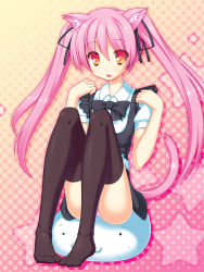 Rule 34 | 1boy, animal ears, cat boy, cat ears, cat tail, full body, highres, male focus, ochinsama, panties, pink hair, pink panties, red eyes, solo, tail, thighhighs, trap, twintails, underwear