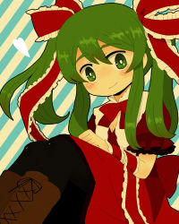 Rule 34 | 1girl, alternate hairstyle, bad id, bad pixiv id, black pantyhose, boots, cross-laced footwear, dress, female focus, green eyes, green hair, kagiyama hina, lace-up boots, matching hair/eyes, mousou youjo, pantyhose, solo, touhou, twintails