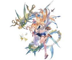 Rule 34 | 1girl, alpha transparency, ass, bag, blonde hair, blue flower, blue one-piece swimsuit, blush, cagliostro (granblue fantasy), cagliostro (summer) (granblue fantasy), eyewear on head, fish, flower, full body, granblue fantasy, grin, hair flower, hair ornament, handbag, heart, heart-shaped eyewear, long hair, looking at viewer, minaba hideo, official art, one-piece swimsuit, purple eyes, sandals, smile, solo, sunglasses, swimsuit, thigh strap, transparent background, white flower