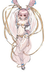 Rule 34 | 1girl, animal ears, arms up, bikini, black footwear, closed mouth, commentary request, ear piercing, full body, hair between eyes, highres, looking at viewer, navel, original, piercing, pink hair, puffy pants, rabbit ears, red eyes, see-through, shoes, simple background, solo, standing, standing on one leg, swimsuit, white background, yellow bikini, yuuji (yukimimi)