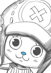 Rule 34 | 1boy, blue nose, blush, closed mouth, kdash, looking at viewer, one piece, reindeer, sketch, smile, solo, tony tony chopper