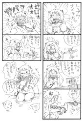 Rule 34 | 10s, 1girl, 4koma, a6m zero, abyssal ship, ahoge, aircraft, airplane, bbb (friskuser), comic, crying, crying with eyes open, greyscale, highres, horns, kantai collection, mittens, monochrome, multiple 4koma, northern ocean princess, open mouth, seiza, sitting, tears, translation request, waking up