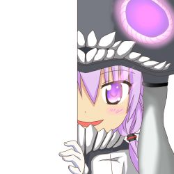 Rule 34 | 1girl, abyssal ship, cosplay, gloves, glowing, glowing eyes, hair ornament, headgear, kantai collection, long hair, looking at viewer, nagineko, open mouth, peeking out, purple eyes, purple hair, smile, solo, transparent background, vocaloid, voiceroid, white gloves, wo-class aircraft carrier, wo-class aircraft carrier (cosplay), yuzuki yukari