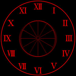 Rule 34 | clock, dark, female focus, immaterial and missing power, izayoi sakuya, magic circle, monochrome, no humans, red theme, roman numeral, sakuya&#039;s world, spell card, touhou