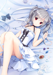 Rule 34 | 10s, 1girl, ankle lace-up, bad id, bad pixiv id, beads, cross-laced footwear, dress, drill hair, gem, idolmaster, idolmaster cinderella girls, jewelry, kanzaki ranko, long hair, red eyes, ribbon, silver hair, solo, sumikko no aria, twin drills
