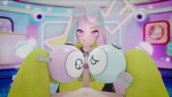 Rule 34 | 1boy, 1girl, 20s, 3d, animated, artist name, blender (medium), caploid, clothed female nude male, creatures (company), erection, eye contact, game freak, gen 1 pokemon, green hair, grin, hair ornament, hairpin, halterneck, hetero, high collar, holding, indoors, iono (pokemon), lights, looking at another, looking at viewer, looping animation, lying, magnemite, masturbation, multicolored hair, nintendo, nude, on back, penis, pink eyes, pink hair, pokemon, pokemon (creature), pokemon sv, pov, rubbing, sharp teeth, short hair, sign, smile, solo focus, sweater, tagme, teeth, two-tone hair, very long sleeves, video, yellow sweater