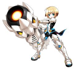 Rule 34 | 1boy, ahoge, alternate costume, armor, blonde hair, blue eyes, boots, cannon, chung seiker, elsword, gauntlets, guardian (elsword), hair flaps, thigh boots, thighhighs