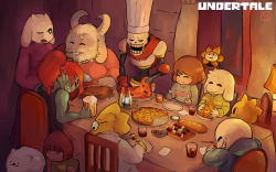 Rule 34 | 3girls, 4boys, :d, ^ ^, alcohol, alphys, androgynous, animal ears, annoying dog, armor, asgore dreemurr, asriel dreemurr, bad id, bad tumblr id, baguette, beard, beer, blonde hair, bread, brown hair, caribun, chara (undertale), chef hat, closed eyes, copyright name, dinner, dog, eating, everyone, facial hair, flowey (undertale), food, frisk (undertale), furry, goat ears, grin, hat, highres, hood, hoodie, horns, kebab, md5 mismatch, monster boy, monster girl, monster kid (undertale), multiple boys, multiple girls, napkin, one eye closed, open mouth, oven mitts, papyrus (undertale), pasta, pie, pizza, ponytail, red eyes, red hair, resized, resolution mismatch, sans (undertale), scarf, shirt, sitting, skewer, smile, spaghetti, spoilers, striped clothes, striped shirt, sweater, time paradox, tongs, toriel, under table, undertale, undyne, upscaled