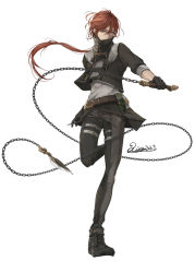 Rule 34 | 1boy, androgynous, anotherxalice, artist name, belt, belt pouch, black footwear, black gloves, black pants, brown eyes, cartolaio, dated, full body, gloves, long hair, male focus, official art, pants, ponytail, pouch, red hair, shoes, signature, simple background, solo, standing, standing on one leg, thigh strap, whip, white background