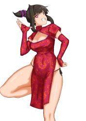 Rule 34 | 1girl, breasts, capcom, china dress, chinese clothes, cleavage, dress, elbow gloves, fingerless gloves, gloves, han juri, highres, solo, street fighter, thighs
