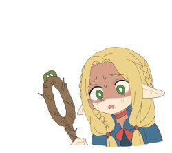 Rule 34 | 1girl, @ @, animated, blonde hair, dungeon meshi, elf, green eyes, mage staff, marcille donato, multiple views, nakkasu, pointy ears, tagme, video, white background