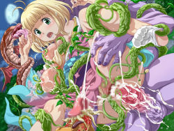 Rule 34 | 1girl, ao no exorcist, blonde hair, grabbing another&#039;s breast, breasts, censored, cum, cum in pussy, ejaculation, grabbing, green eyes, hetero, japanese clothes, lactation, licking, lolita channel, moon, moriyama shiemi, mosaic censoring, night, nipples, no panties, non-web source, open mouth, penis, pussy, sky, socks, spread legs, tears, tentacle sex, tentacles, tongue, upside down (gian2), vaginal