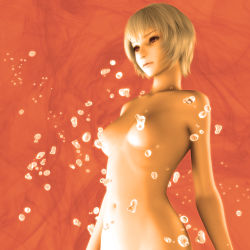 Rule 34 | 1girl, 3d, ayanami rei, blonde hair, bob cut, breasts, bubble, bubble censor, censored, censored nipples, completely nude, convenient censoring, from below, highres, ikedan, navel, neon genesis evangelion, nude, out-of-frame censoring, perky breasts, red eyes, short hair, small breasts, solo