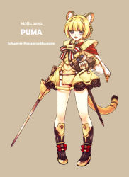 Rule 34 | 1girl, acea4, animal ears, armor, bow, capelet, cat ears, cat tail, full body, gloves, hair ornament, mecha musume, military, military vehicle, motor vehicle, original, personification, rapier, short hair, simple background, skirt, solo, standing, sword, tail, tank, weapon, world war ii
