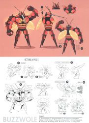 Rule 34 | bug, buzzwole, character name, concept art, creatures (company), english text, flying, game freak, gen 6 pokemon, gen 7 pokemon, highres, insect, james turner, mosquito, multiple views, muscular, nintendo, official art, pangoro, pokemon, pokemon (creature), pokemon sm, standing, ultra beast, wings