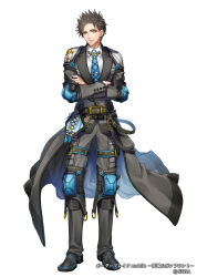 Rule 34 | 1boy, belt, black hair, black pants, blue necktie, boots, border break, crossed arms, elbow pads, full body, knee pads, long sleeves, looking at viewer, male focus, matsutooooka46t, necktie, official art, pants, simple background, solo, spiked hair, standing, white background