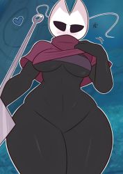 Rule 34 | 1girl, artist request, blush, breasts, hollow knight, hornet (hollow knight), large breasts, thick thighs, thighs, weapon, wide hips