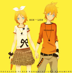 Rule 34 | 1boy, 1girl, bad id, bad pixiv id, bow, brother and sister, casual, hair bow, kagamine len, kagamine rin, kuko, siblings, skirt, twins, vocaloid