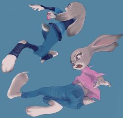 Rule 34 | 2girls, animal ears, blue background, rabbit, rabbit ears, rabbit tail, conoghi, disney, from behind, furry, judy hopps, multiple girls, open mouth, simple background, tail, tongue, zootopia