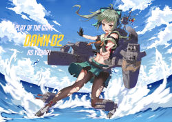 Rule 34 | &gt;:o, 1girl, :o, afloat, black pantyhose, blue sky, bow, brown eyes, cloud, cloudy sky, dawn02, day, gameplay mechanics, hair bow, hair ribbon, horizon, kantai collection, looking at viewer, machinery, navel, ocean, open mouth, outdoors, overwatch, overwatch 1, pantyhose, parody, pleated skirt, ponytail, ribbon, school uniform, serafuku, silver hair, skirt, sky, solo, torn clothes, torn pantyhose, turret, v-shaped eyebrows, yuubari (kancolle)