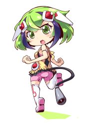 Rule 34 | 10s, 1girl, ass, bike shorts, boots, cable, cable tail, chibi, dimension w, green eyes, green hair, looking at viewer, matching hair/eyes, mechanical tail, multicolored hair, pink shorts, reku, short hair, shorts, solo, tail, thigh boots, thighhighs, two-tone hair, white footwear, yurizaki mira