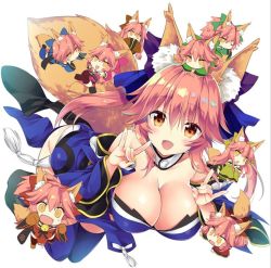 Rule 34 | 10s, 6+girls, alternate costume, alternate hairstyle, animal ears, animal hands, bad id, bad twitter id, bell, blue legwear, blush, breasts, cat paws, cleavage, collar, collarbone, fangs, fate/extra, fate/extra ccc, fate/grand order, fate (series), fox ears, fox shadow puppet, fox tail, gloves, hair ribbon, jingle bell, large breasts, multiple girls, neck bell, paw gloves, paw shoes, pink hair, ribbon, sasorigatame, shoes, tail, tamamo (fate), tamamo aria (fate), tamamo cat (fate), tamamo cat (first ascension) (fate), tamamo no mae (fate/extra), yellow eyes